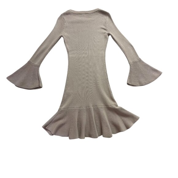 Boston Proper Womens Taupe Cotton Rayon Knit Dress Bell Sleeves Fit & Flare Sz X - Picture 3 of 7